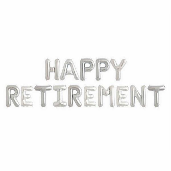 16In Silver Happy Retirement Foil Letter Balloon Banner  |   Foil Balloon Phrases