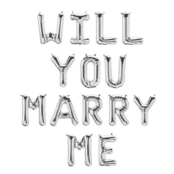 16In Silver Will You Marry Me Foil Balloon Banner  |   Foil Balloon Phrases