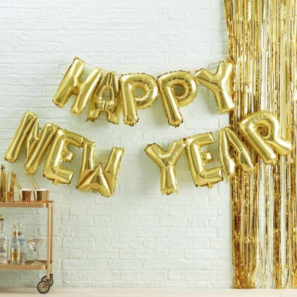 16Inch Gold Happy New Year Letter Air-Filled Foil Balloons  |   Foil Balloon Phrases