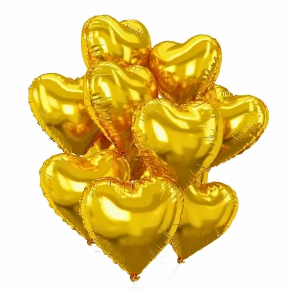 18-Inch Gold Heart Foil Balloon Bouquet 10Pk  |   Shaped Balloons