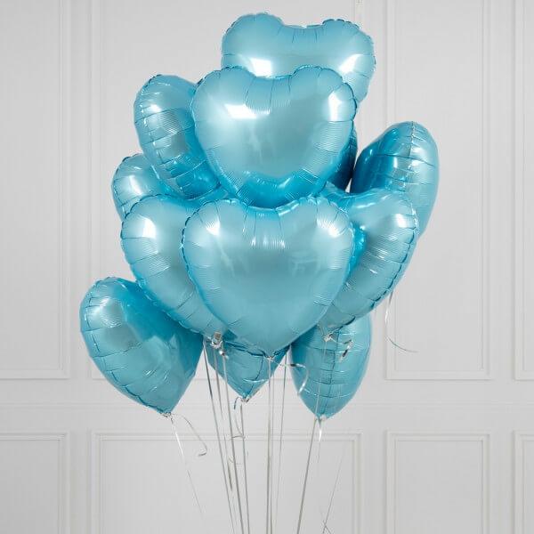 18-Inch Light Blue Heart Foil Balloon Bouquet 10Pk  |   Shaped Balloons