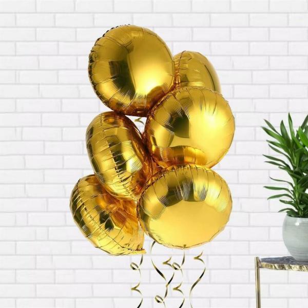 18-Inch Round Gold Foil Balloon Bouquet 10Pk  |   Shaped Balloons