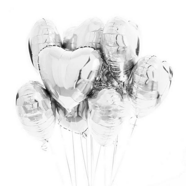 18-Inch Silver Heart Foil Balloon Bouquet 10Pk  |   Shaped Balloons