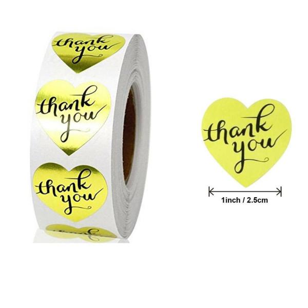 2.5Cm Heart Thank You Gold Stickers 50Pk  |   Thank You Stickers