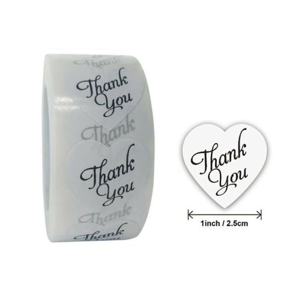 2.5Cm Heart White Thank You Stickers 50Pk  |   Thank You Stickers