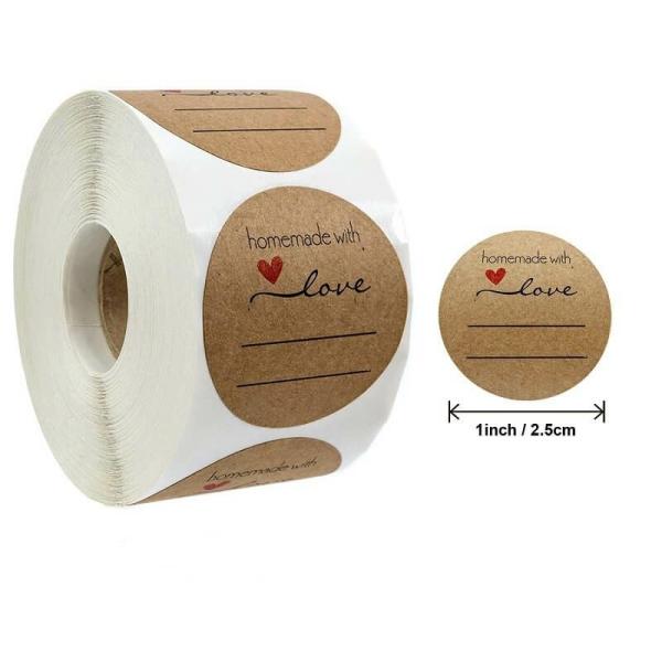 2.5Cm Kraft Paper Handmade With Love Blank Stickers 50Pk  |   Thank You Stickers