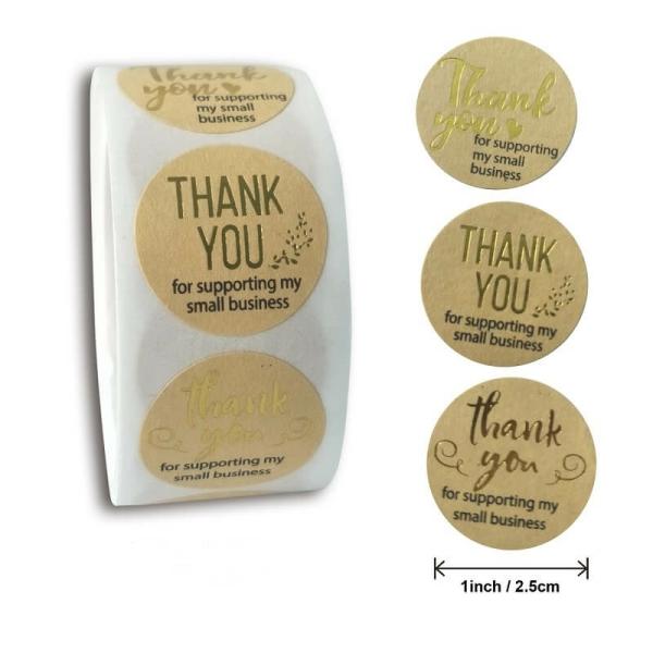 2.5Cm Kraft Paper Thank You For Supporting My Small Business Gold Print Stickers 50Pk  |   Thank You Stickers