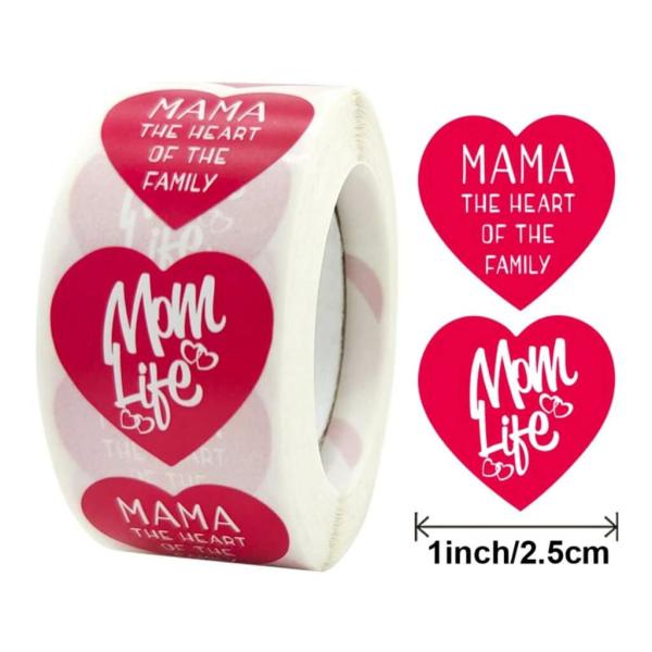 2.5Cm Red Heart Mama The Heart Of The Family Paper Stickers 50Pk  |   Thank You Stickers