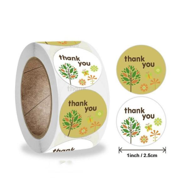 2.5Cm Round Autumn Tree Thank You Stickers 50Pk  |   Thank You Stickers