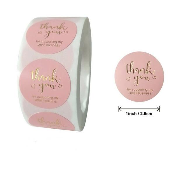 2.5Cm Round Baby Pink Thank You For Supporting My Small Business Stickers 50Pk  |   Thank You Stickers