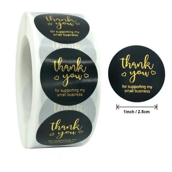 2.5Cm Round Black Thank You For Supporting My Small Business Stickers 50Pk  |   Thank You Stickers