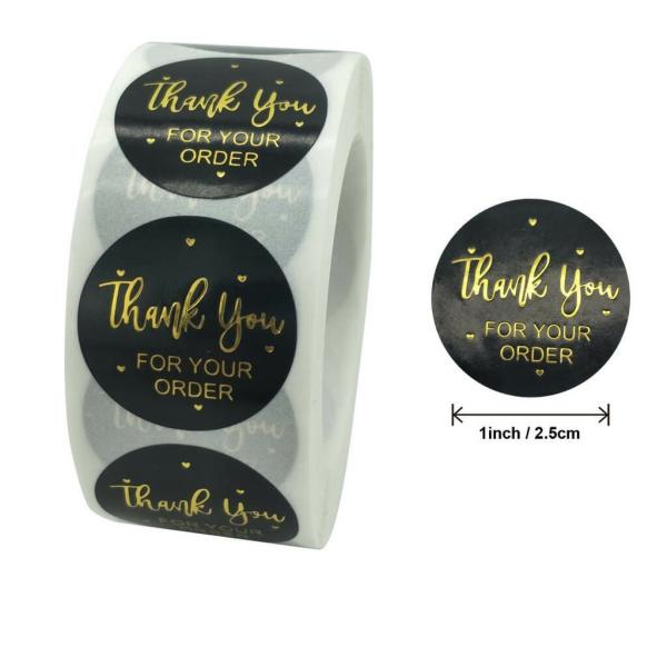 2.5Cm Round Black Thank You For Your Order Gold Print Stickers 50Pk  |   Thank You Stickers