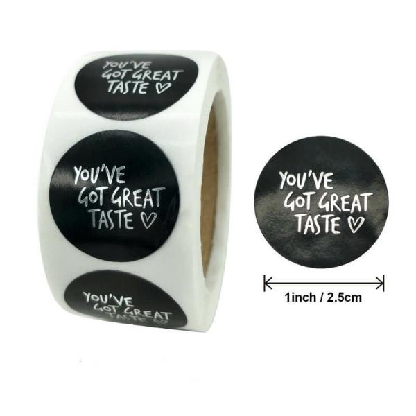 2.5Cm Round Black You’Ve Got Great Taste Heart Stickers 50Pk  |   Thank You Stickers