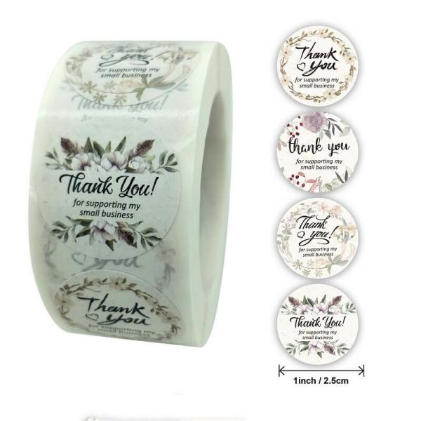 2.5Cm Round Colourful Floral Wreath Thank You Stickers 50Pk  |   Thank You Stickers