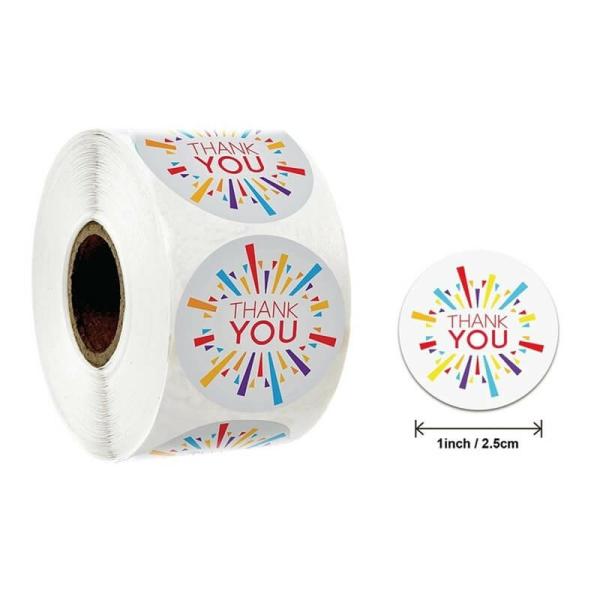 2.5Cm Round Colourful Thank You Stickers 50Pk  |   Thank You Stickers