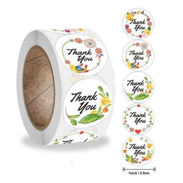 2.5Cm Round Colourful Wreath Thank You Stickers 50Pk  |   Thank You Stickers