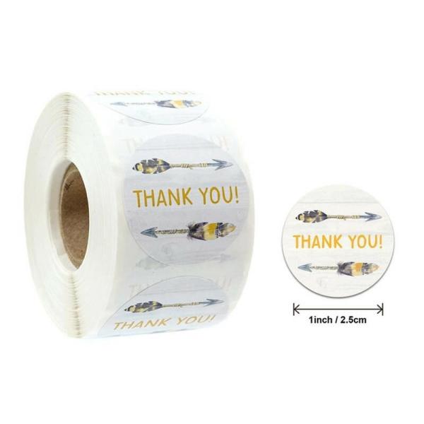 2.5Cm Round Feather Arrow Thank You Stickers 50Pk  |   Thank You Stickers