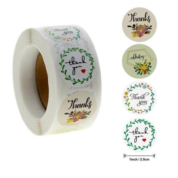 2.5Cm Round Floral Thank You Sticker 5 Designs 50Pk  |   Thank You Stickers