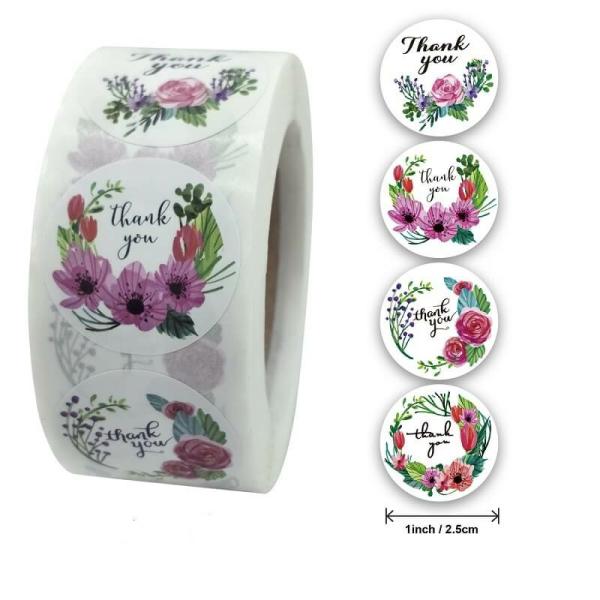 2.5Cm Round Floral Thank You Stickers 4 Designs 50Pk  |   Thank You Stickers