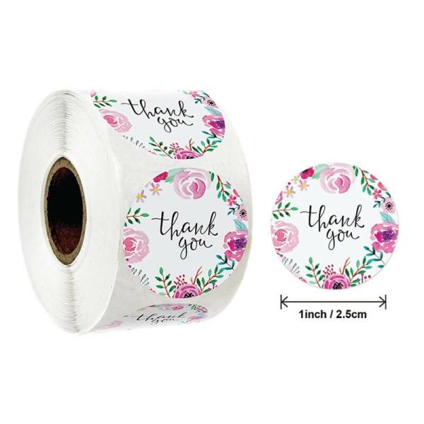 2.5Cm Round Floral Thank You Stickers 50Pk  |   Thank You Stickers