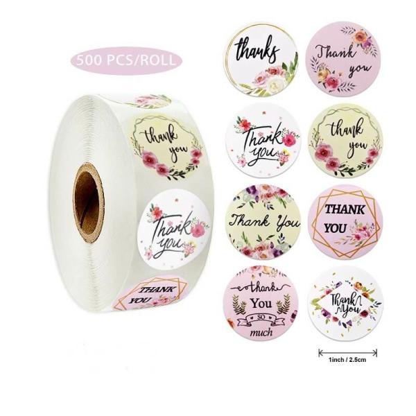 2.5Cm Round Floral Thank You Stickers 8 Designs 50Pk  |   Thank You Stickers