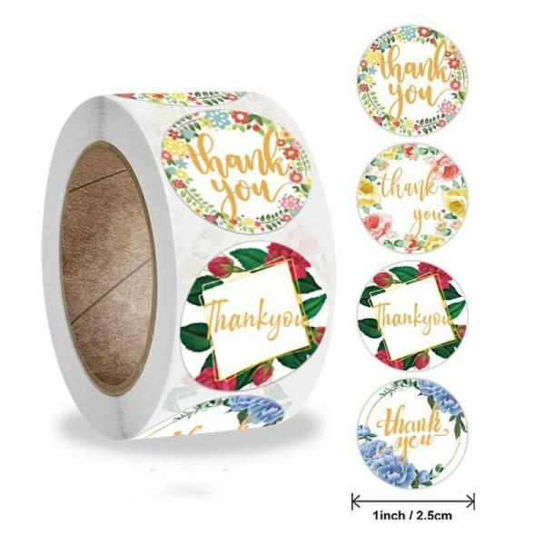 2.5Cm Round Floral Wreath Thank You Stickers 50Pk  |   Thank You Stickers