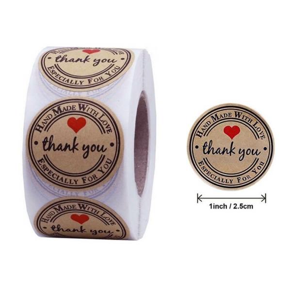 2.5Cm Round Kraft Handmade With Love Thank You Especially For You Stickers 50Pk  |   Thank You Stickers