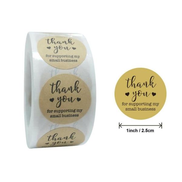 2.5Cm Round Kraft Thank You For Supporting My Small Business With Hearts Stickers 50Pk  |   Thank You Stickers