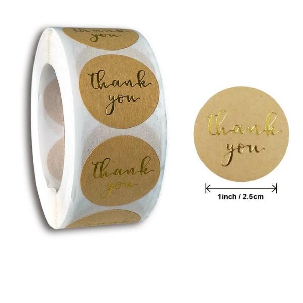 2.5Cm Round Kraft Thank You Gold Print Stickers 50Pk  |   Thank You Stickers