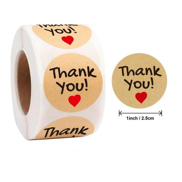 2.5Cm Round Kraft Thank You Red Heart Stickers 50Pk  |   Thank You Stickers