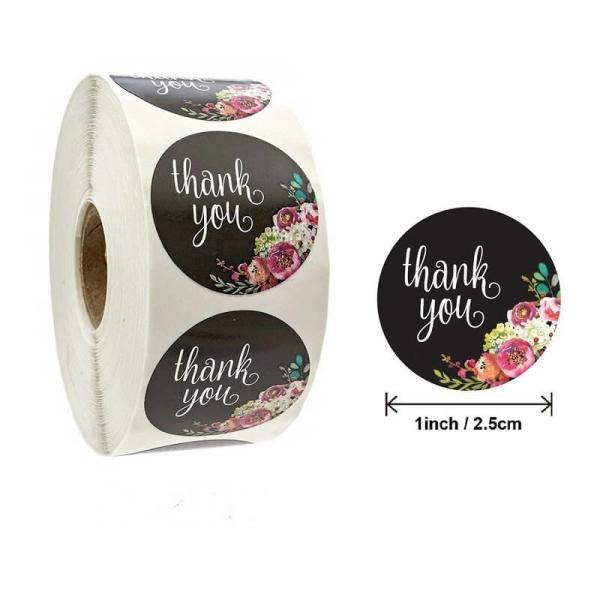 2.5Cm Round Peony Bouquet Thank You Stickers 50Pk  |   Thank You Stickers