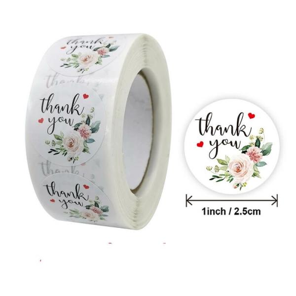 2.5Cm Round Peony Wreath Thank You Stickers 50Pk  |   Thank You Stickers