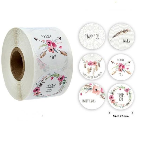 2.5Cm Round Pink Floral Thank You Stickers 50Pk  |   Thank You Stickers