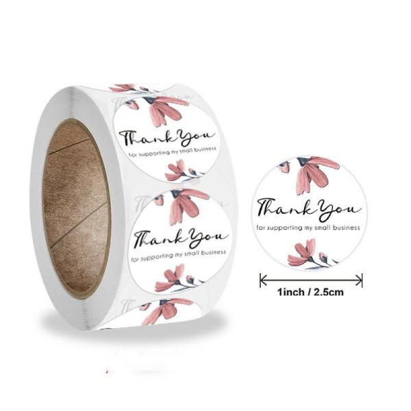 2.5Cm Round Pink Pansy Flower Thank You Stickers 50Pk  |   Thank You Stickers