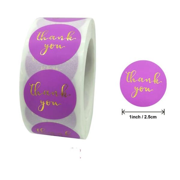 2.5Cm Round Purple Thank You Gold Print Stickers 50Pk  |   Thank You Stickers