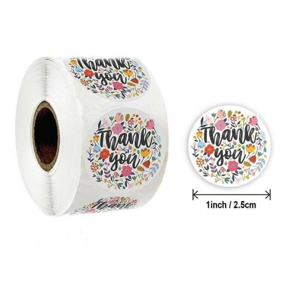 2.5Cm Round Rainbow Floral Thank You Stickers 50Pk  |   Thank You Stickers