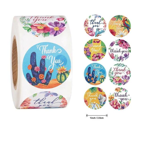 2.5Cm Round Tropical Thank You Sticker 8 Design 50Pk  |   Thank You Stickers