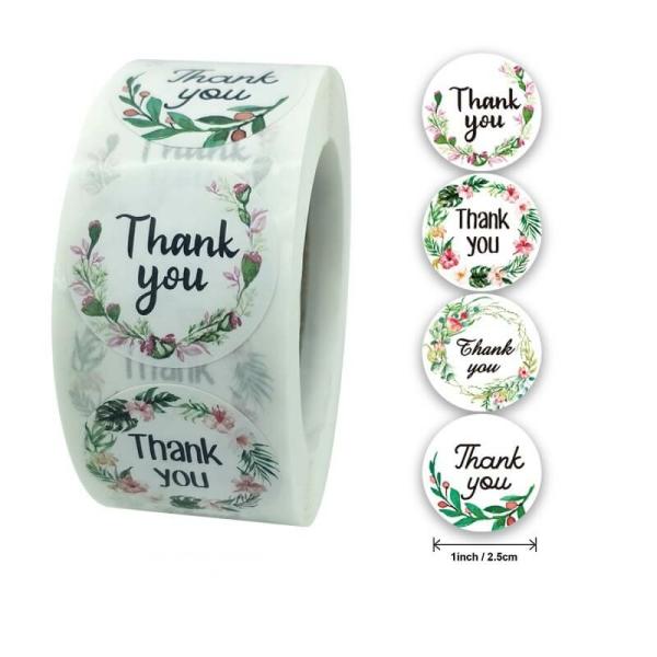 2.5Cm Round White Thank You Sticker 4 Design 50Pk  |   Thank You Stickers