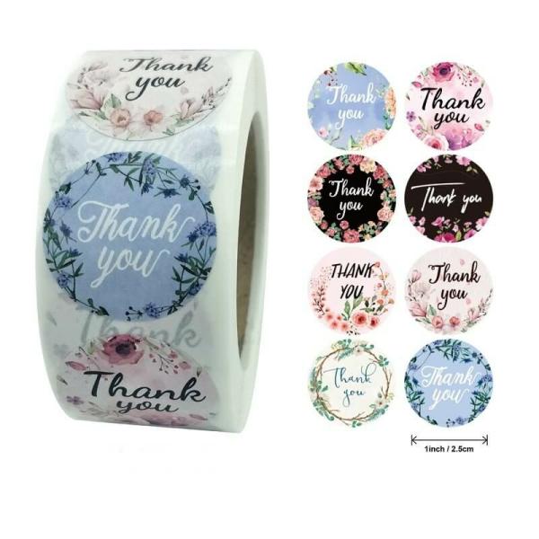 2.5Cm Wreath Thank You Stickers 50Pk  |   Thank You Stickers