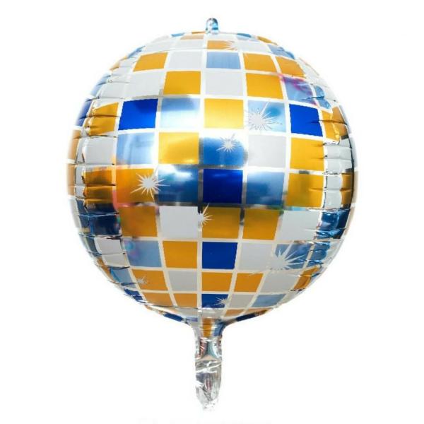 22-Inch Blue Gold Disco Ball Orbz Foil Balloon  |   Orbz Balloons