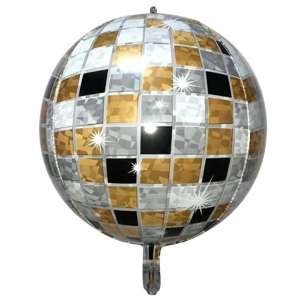 22-Inch Jumbo Black Gold Disco Ball Orbz Foil Balloon  |   Orbz Balloons