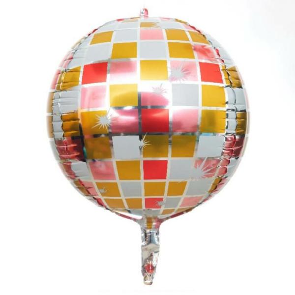 22-Inch Red Pink Gold Disco Ball Orbz Foil Balloon  |   Orbz Balloons