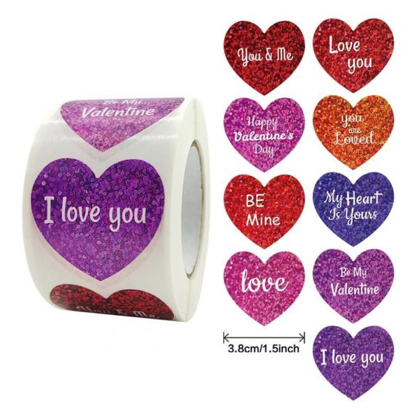 3.5Cm Purple Heart Happy Valentine’s Day Stickers 50Pk  |   Stickers