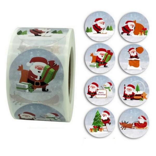 3.8Cm Christmas Sticker Roll 500Pk – Santa & Snowman  |   Christmas Stickers