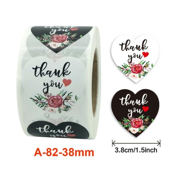 3.8Cm Heart Peony Bouquet Thank You Stickers 50Pk  |   Thank You Stickers