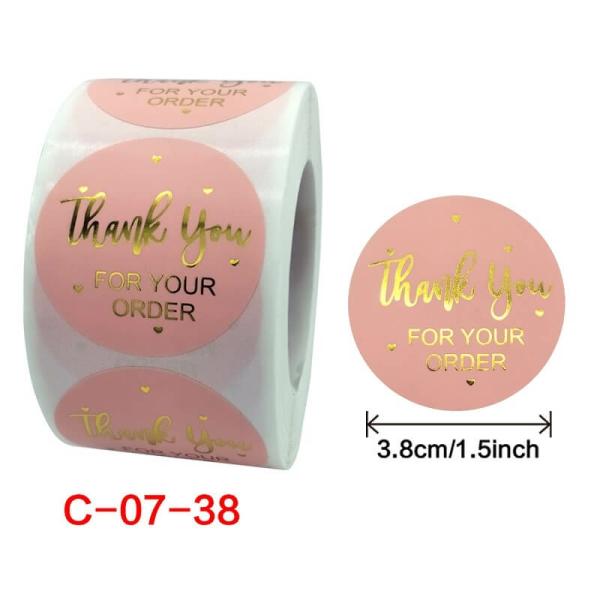 3.8Cm Round Baby Pink Thank You For Your Order Stickers 50Pk  |   Thank You Stickers