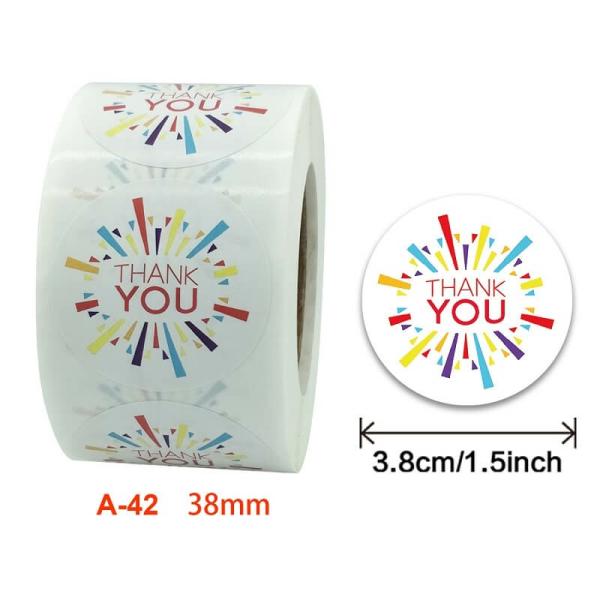 3.8Cm Round Colourful Thank You Sticker 50Pk  |   Thank You Stickers