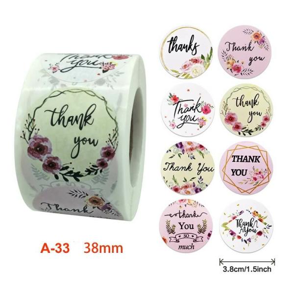 3.8Cm Round Floral Thank You Stickers – 8 Designs 50Pk  |   Thank You Stickers