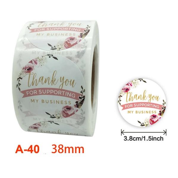 3.8Cm Round Pink Peony Wreath Thank You Stickers 50Pk  |   Thank You Stickers