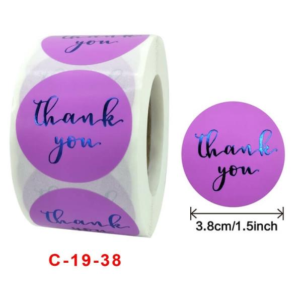 3.8Cm Round Purple Thank You Blue Print Stickers 50Pk  |   Thank You Stickers